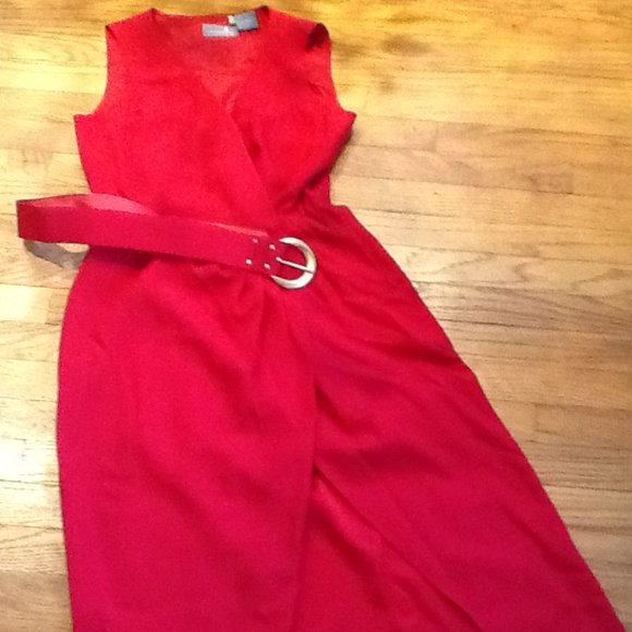 Red Wrap Dress with Belt - Picture 1 of 5